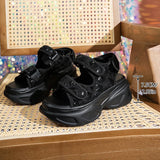 Purpdrank  Fashion Sequins Black Chunky Sandals Women 2025 Comfort Non Slip Platform Snadles Woman Summer Plus Size Wedge Sandalias Mujer