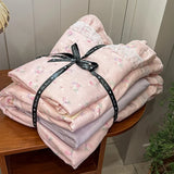 Purpdrank  French Floral Ruffles Princess Bedding Set Double Layer Yarn Pure Cotton Duvet Cover Set Pillowcases Flat/Fitted Bed Sheet 4Pcs