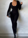 Purpdrank  Autumn Jumpsuits 2025 Women's French Sexy Plain Long Sleeve Scoop Neck Ankle Skinny Fit Daily Basic Jumpsuits
