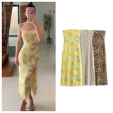 Purpdrank  Spring New Women's Fashion and Elegance Slim Fit Versatile Printed Silk Mesh Bra Dress