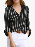 Purpdrank  Simple Blouse Women V Neck Striped Shirts Long Sleeve Vintage Fashion Top Spring Summer New Casual Female Blouse
