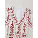 Purpdrank  Vintage V Neck Vest Jacket For Women Ethnic Floral Embroidered Spring Summer Jackets Crop Tops Boho Beach Vestes Coats