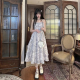 Purpdrank  Sleeveless Printed Camisole dress Summer Casual Long Princess Dress Slim Ruffles Women Party Dress Vacation
