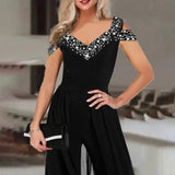 Purpdrank  Europe Fashion Design Sexy Women's Summer New Fashion Print V-neck Off-the-shoulder High Waist Jumpsuit Women