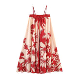 Purpdrank  Holiday Slash Collar Tree Print Sling Dress Women Loose Straight Swing Midi Long Dresses Robe BOHO Femme Vestidos