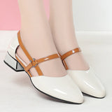 Purpdrank  Soft Leather Sandals Women Spring Summer Fashion Pointed Tip Single Shoes Low-Heel Hollow Buckle Ventilate Office Gentle
