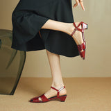 Purpdrank  New Summer Women Sandals Genuine Leather Women Shoes Square Toe Low Heel Shoes Narrow Band Cover Toe Modern Sandals
