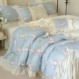 Purpdrank  Korean Princess Style Flowers Lace Ruffles 100% Cotton Bedding Set Duvet Cover Bed Sheet/Fitted Sheet/Bed Skirt Pillowcases 4Pcs