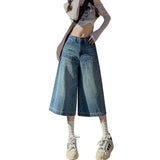 Purpdrank  New Arrival Retro Casual Loose Wide Leg Mid-Length Trousers for Women