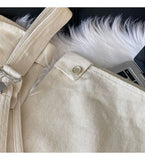 Purpdrank - Fashion Embroidery White Denim Overalls Women Straps Pants High Waist Wide Leg Pants Casual Loose Female Jumpsuit Jeans New