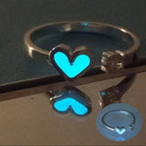 Purpdrank - Love Heart Ring Glow In Dark Fashion Adjustable Couples Rings Silver Color Pink Blue Light Jewelry Gift For Lover