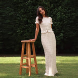 Purpdrank  Sheer Outfits Sexy Women Chiffon Skirt Set Elegant Short Sleeve Button Crop Top Bodycon Layered Ruffle Maxi Skirt Two Piece Set