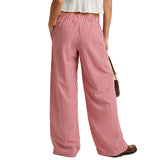 Purpdrank  Women Loose Plaid Trousers European American Style Straight Wide Leg Pants Casual Button Plaid Pants Retro Lady Trousers
