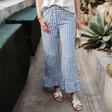 Purpdrank  Plaid Print Pants Women y2k Clothes Elastic Waist Wide Leg Loose Ruffle Hem Trousers Summer Clothing 2000s Streetwear