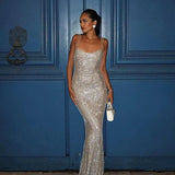 Purpdrank  Sexy Glitter Sequins New Evening Party Dress Fashion Women's Sleeveless Backless Bling Long Dresses Clubwear Women Outfits