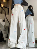 Purpdrank  Bow Embroidered Women Jeans High Waist Vintage Straight Baggy Denim Pants Korean Harajuku Preppy White Wide Leg Denim Trouser