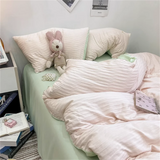 Purpdrank  Ins Light Blue Bubble Washed Cotton Bed Sheet Bedding Set Four Piece Set Four Season Duvet Set Nordic Style Three Piece Set