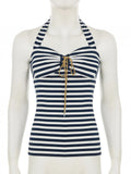 Purpdrank  Casual Striped Bandage Halter Tops Slim Backless Slash Neck Sleeveless Tank Tops Women 2025 Summer Fashion Streetwear