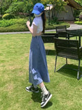 Purpdrank  Korean Women Denim Skirts Elastic High Waist A Line Jeans Long Skirts Blue Plus Size Cotton Female Skirts New 5Xl