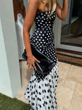 Purpdrank  Summer New Strapless High Waist Evening Dress Elegant Lady Ruffles Split Party Dresses Fashion Polka Dot Printed Tube Tops Dress