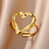 Purpdrank - Stainless Steel Rings for Women Jewelry Accessories Simple Vintage Gold Color Electroplated Adjustable Double Layer Wide Ring