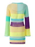 Purpdrank  Women Mini Bodycon Dress Cutout Knitted Contrast Color Stripe Long Sleeve Dress Spring Party Club Wrapped Hip Dress