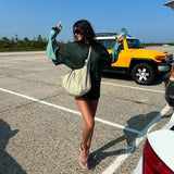 Purpdrank  Autumn 2025 Women's Loose Knitted Long Sleeve Shirt T-Shirt Color Block Design Crew Neck Base Shirt Sleeve Cross-Border Fashion