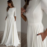 Purpdrank  Elegant Long Sleeve round Neck White Wedding Dress 2025 New Outdoor Travel Photography A- Line Skirt Knitted Fabric Polyester