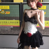 Purpdrank  2000s Aesthetic Lace 2 Piece Set Women Gothic Y2k Slim Sling + Mini Skirt Retro Hottie Punk Harajuku Polka Dot Backless Outfits