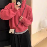 Purpdrank  Loose Knitted Sweater Half Zipper Turn-down Collar Pullover Autumn Winter New Style Korean Stand Collar Oversize Top Outerwear