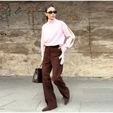Purpdrank  Chic Knitted Glove Sweater Women Casual Solid Full Sleeve Holes Stand Collar Loose Sweaters Female Fashion Lady Outwears