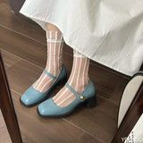 Purpdrank  Spring and Summer New Women's Fashion One Button Strap Shallow Sandals Mary Jane Square Heels High Heels Women's Elegant