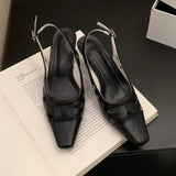 Purpdrank  Elegant White Hollow Heels for Women Fashion Square Toe Buckle Mule Shoes Luxury Brand Designer Pumps Comfort office formal shoe