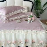 Purpdrank  Princess Bed Skirt Sheet Summer Cool Bed Skirt Mattress Lace Bedsheet Not Stuffy Double King Bedspread With 2 Pillowcases