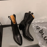 Purpdrank - 2023 New Winter Chelsea Boots for Woman Genuine Leather Pointy Toe Wedge Heel Ankle Boots Simple Comfortable Cowboy Boots Female