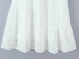 Purpdrank  Holiday White Embroidery Spliced Hollow Out Hole Elastic Waist Maxi Long Skirt Women Ruffles Hem Swing A-lined Skirts Boho