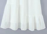 Purpdrank  Holiday White Embroidery Spliced Hollow Out Hole Elastic Waist Maxi Long Skirt Women Ruffles Hem Swing A-lined Skirts Boho