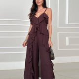 Purpdrank  Casual Chiffon Ruffles Pants Women's 2 Piece Sets V-neck Sleeveless Split Tops Loose Wide Leg Trousers 2025 Summer Lady Outfits