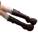 Purpdrank  Fashion Women Black Block High Heels Long Boots New Winter Warm Knee High Boots Soft Leather Thigh High Boots Shoes