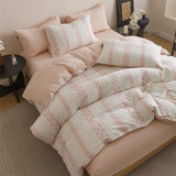 Purpdrank  New Class Duvet Cover Knitted Cotton Printing Small Fresh King Size Queen Size Set Bed Sheet Bed Hat 4Pcs Set