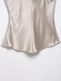 Purpdrank  Backless Suspenders Heart Shaped Collar Satin Textured Top Women's Summer Gentle Temperament Solid Color Self Cultivation Sling