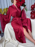 Purpdrank  New Satin Pajamas Women's Lace Light Luxury Long-sleeved Cool Nightgown Bathrobe Home Wear Women's