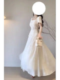 Purpdrank  Spring and Summer Temperament French New Style Waist Pleated Solid Color Casual and Elegant Versatile Dress