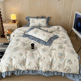 Purpdrank  3/4Pcs Flower Prints 100% Cotton Korean Princess Style Bedding Set Single Queen Duvet Cover Bed Sheet/Fitted Sheet Pillowcase