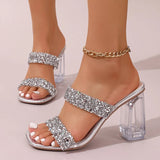 Purpdrank  Fashion Double Band Glitter High Heels Sandals Women Gold Silver Party Dress Shoes Woman Summer Open Toe Crystal Heel Sandalias