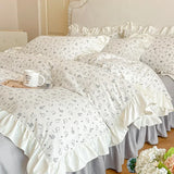 Purpdrank   Princess Style Lace Bed Skirt Four Piece Set Small Floral Print Soft Bedding Set Cotton Fabric Skin Friendly Nude Sleeping Sheet