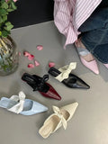 Purpdrank  Elegant Bowknot Low Heel Modern Slippers for Women Pointed Toe Backless Slide Sandals Female Elegant Dress Mueller Pumps Ladies