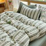 Purpdrank  Class A 100% Cotton Striped Bedding Sets Yarn Dyed Washed Cotton Breathable Duvet Cover Kit Single Bedclothes for All Seasons