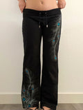 Purpdrank  Autumn Casual All Match Slim Low Waist Print Slight Strech Drawstring Pants