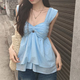 Purpdrank  Summer Korean Cute Strapless Women's Bow Blouses 2025 New Sleeveless V-neck Ruffles Sexy Short Shirts Tank Top Female